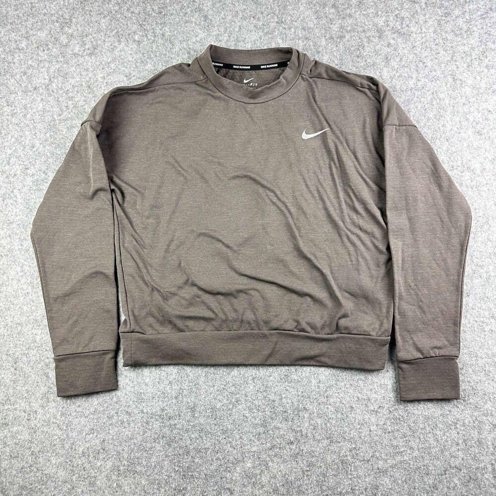 Nike Therma Sphere Element Running Top Womens S Brown Swoosh Athletic Thumbholes